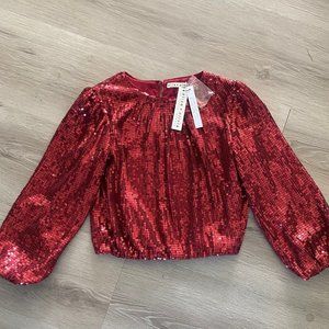 NWT Alice & Olivia Burgundy Sequence Blouse